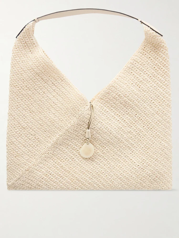 Origami large leather-trimmed raffia tote