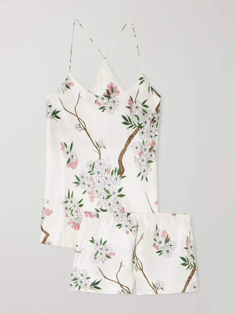 Bella floral-print silk-satin pajama set