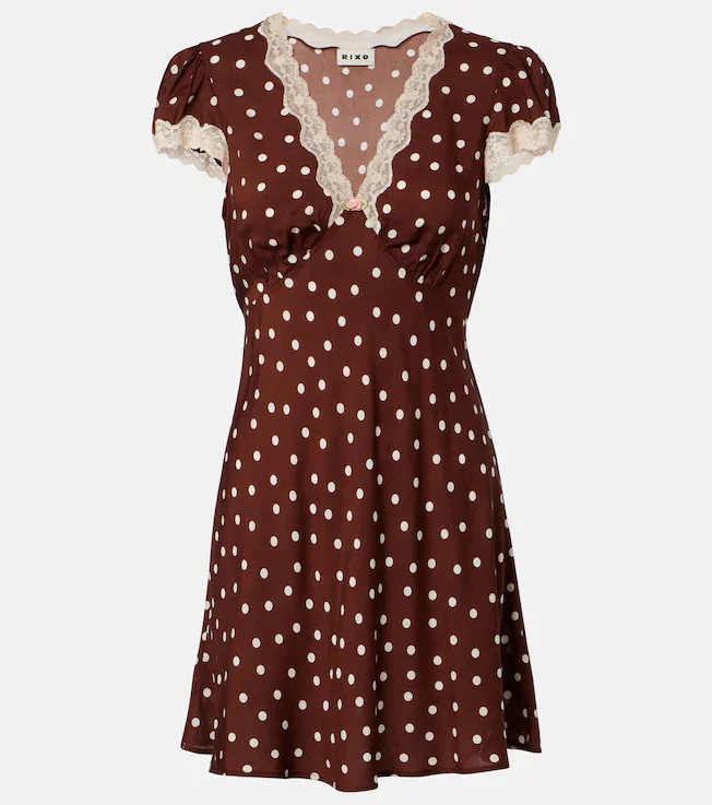 Cely lace-trimmed polka-dot minidress