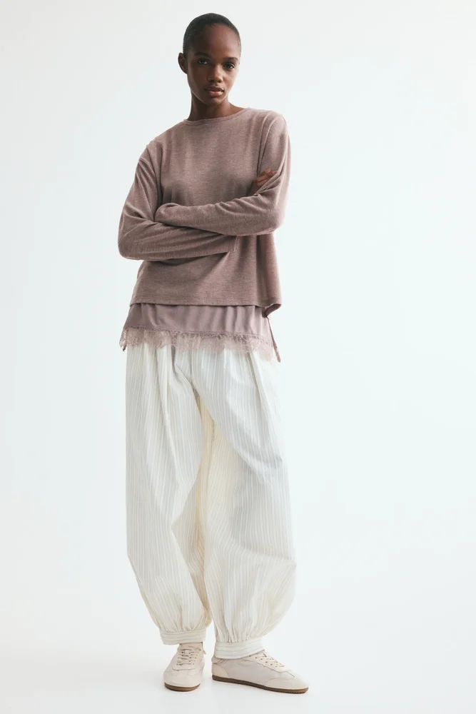 Layered Lace-Trimmed Top (Taupe)