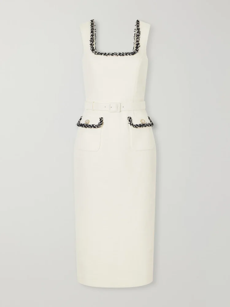 Jacquie belted tweed midi dress