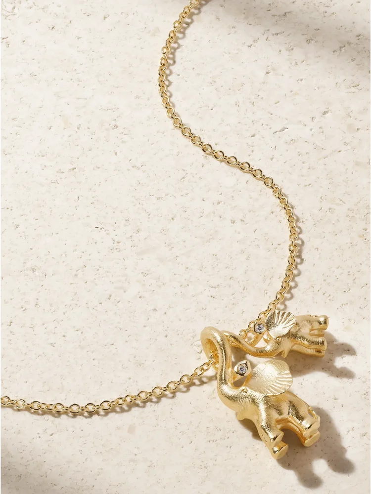 Double Elephant 18-karat gold diamond necklace