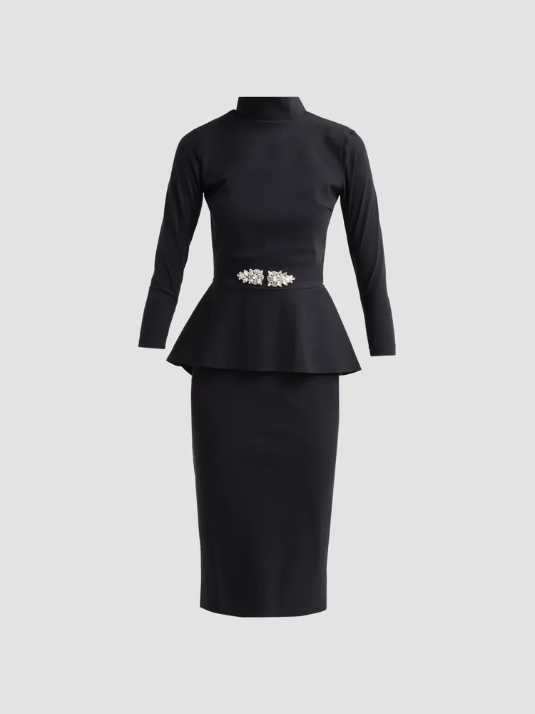 Haby Brooch Peplum Sheath Dress