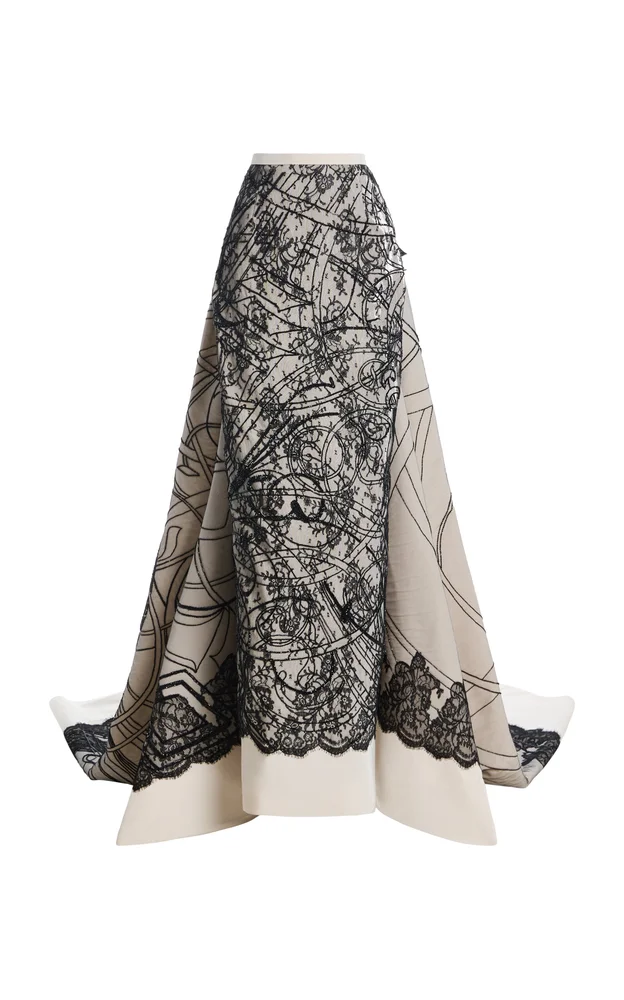 Train-Back Chantilly Lace Maxi Skirt