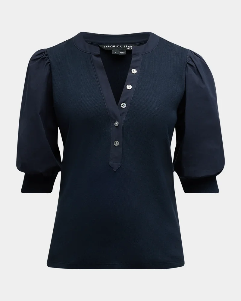 Coralee Puff Sleeve Button-Front Top