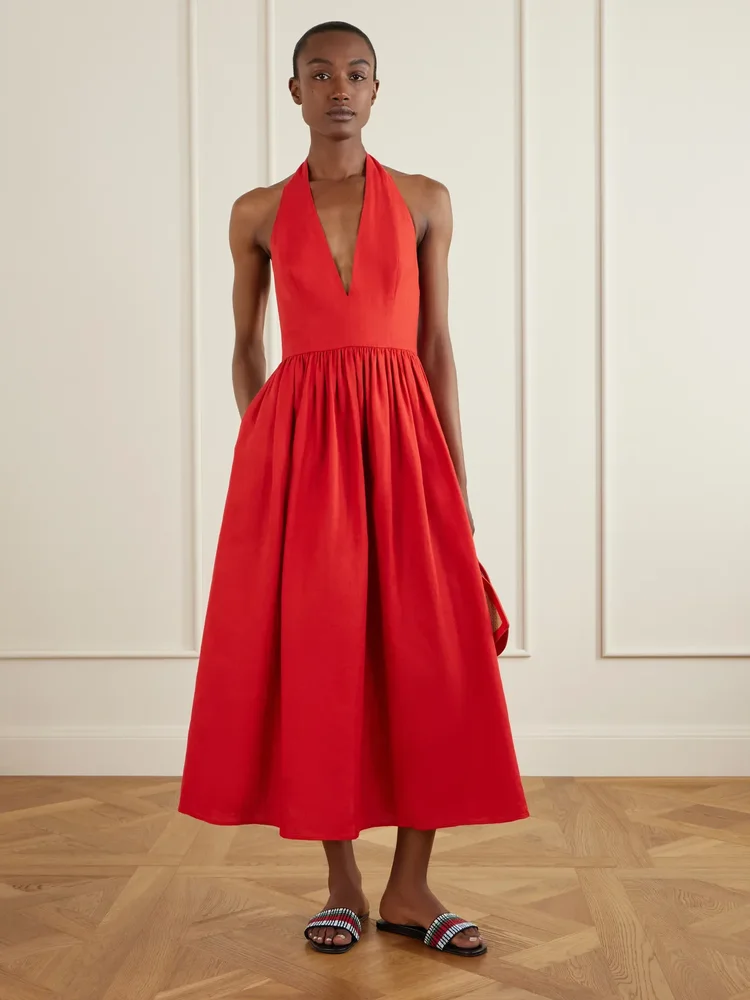 Grazia gathered linen midi dress