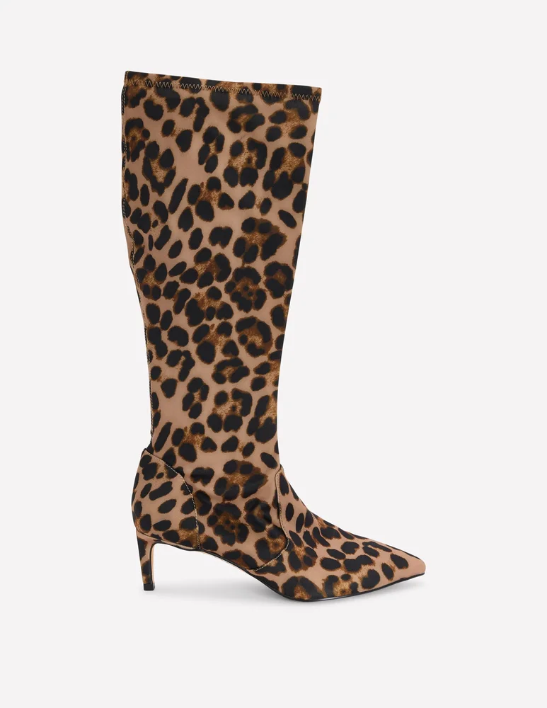 Stretch Kitten Heel Boots-Leopard Print