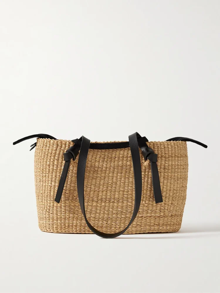 Zorro leather-trimmed woven straw tote