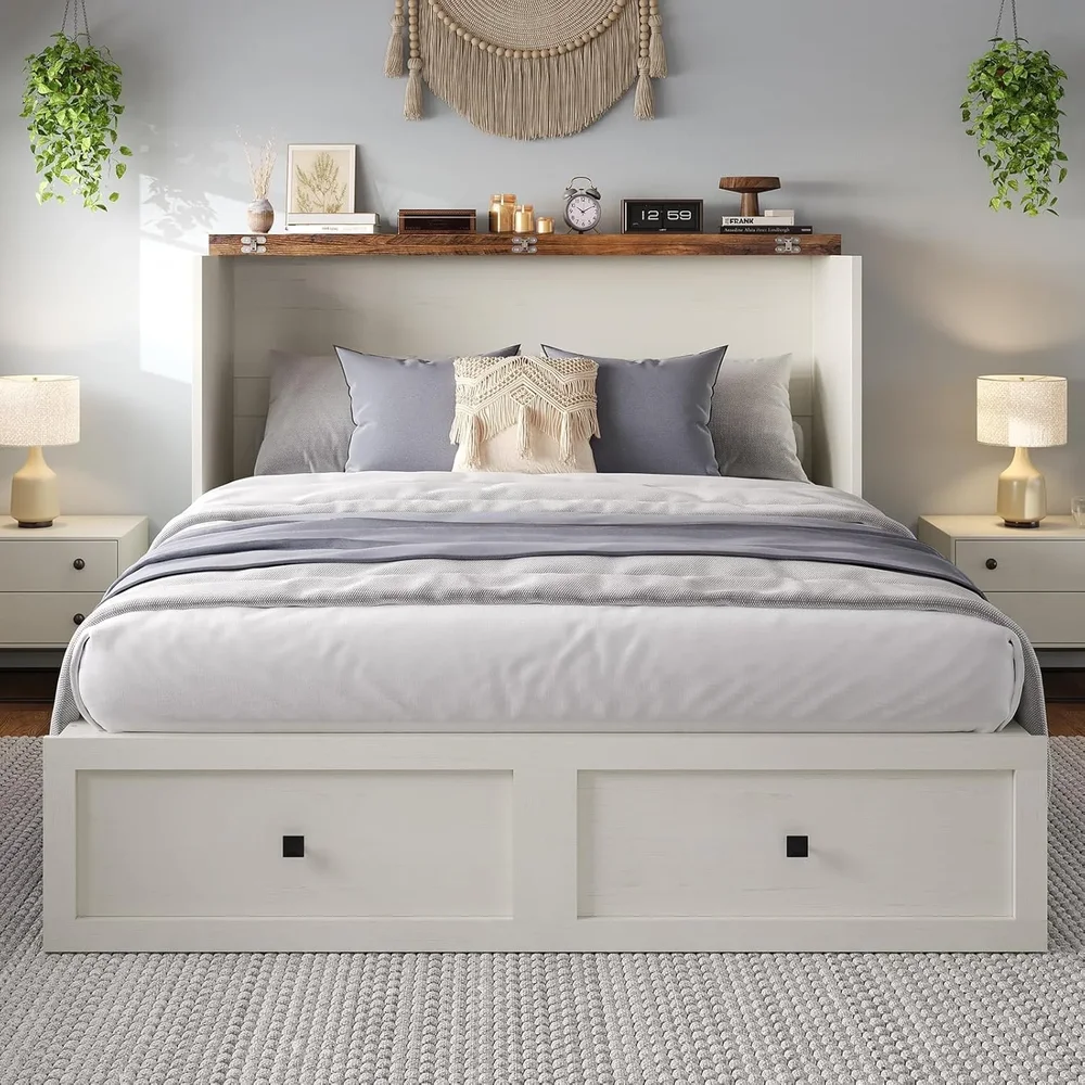 Farmhouse Full Murphy Bed with Charging Station and Easy Fold-Down