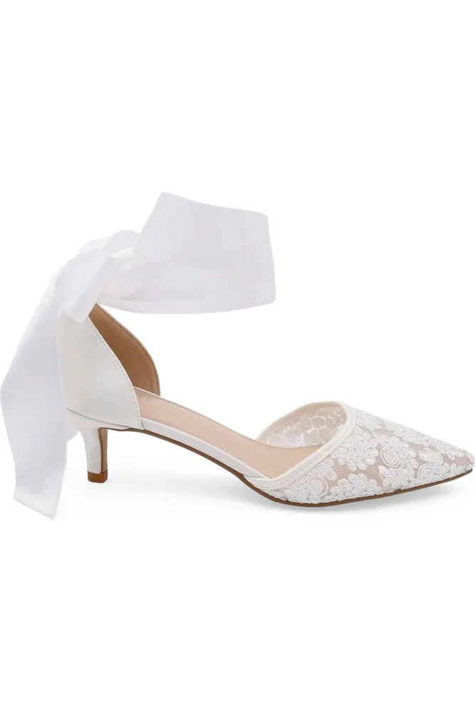 Claudia Crochet Lace Kitten Heel with Satin Wrapped Tie