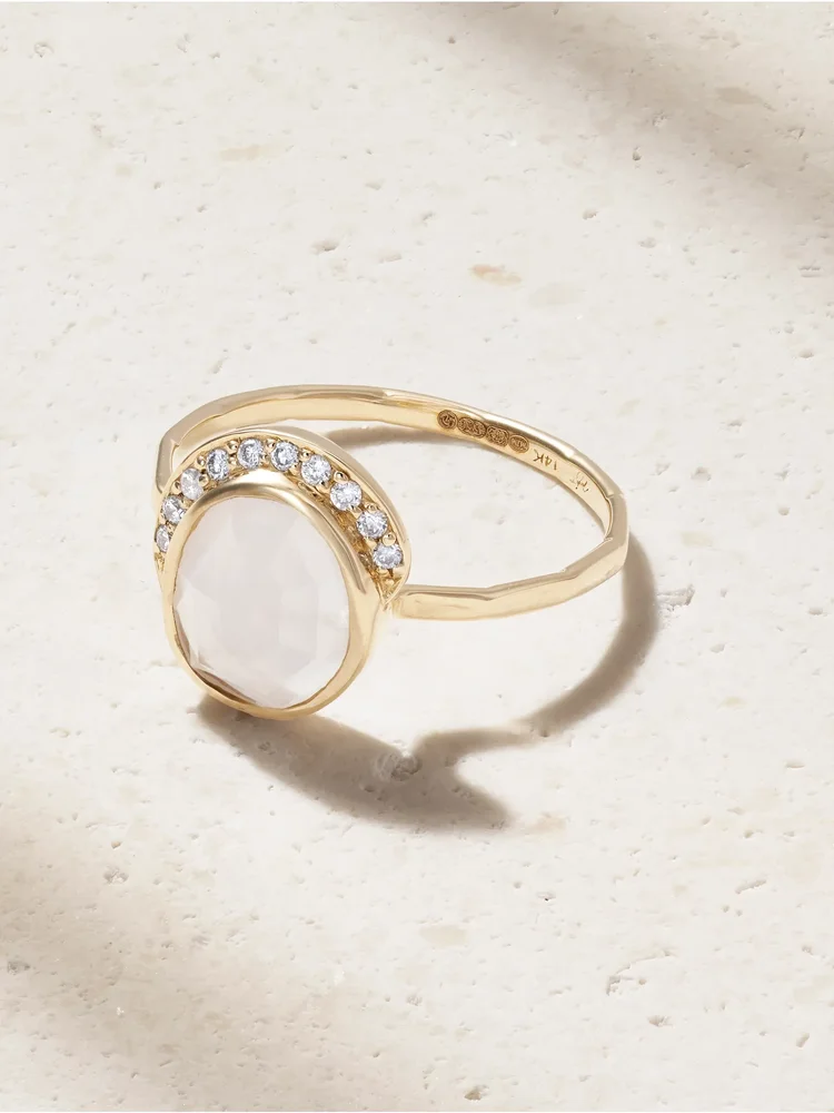 Freeform 14-karat gold, moonstone and diamond ring