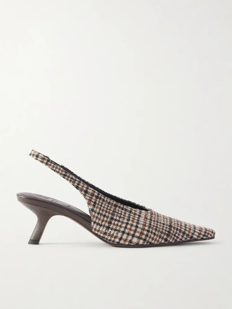 Checked wool slingback pumps