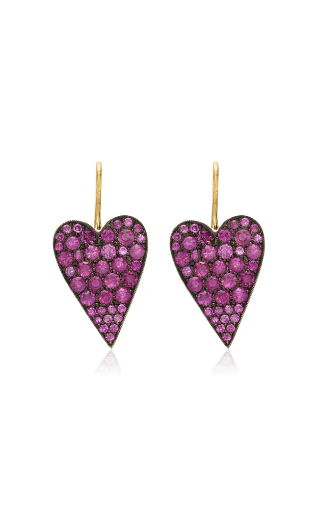Table Heart 18k Yellow Gold Sapphire Earrings