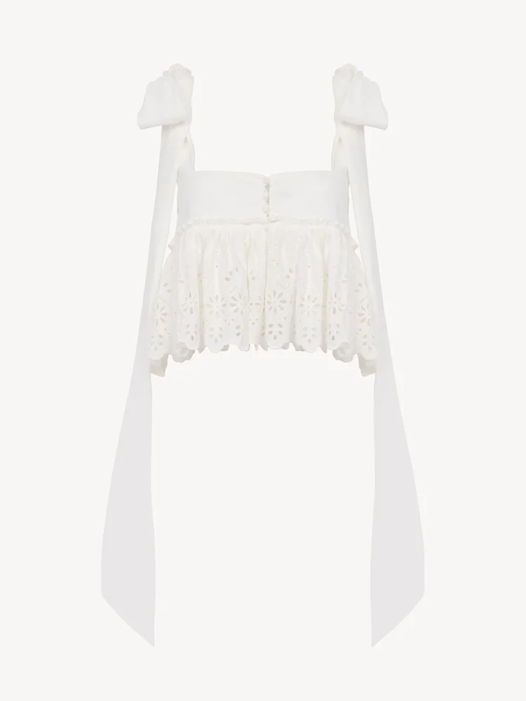 Knotted-strap cropped top in soft cotton