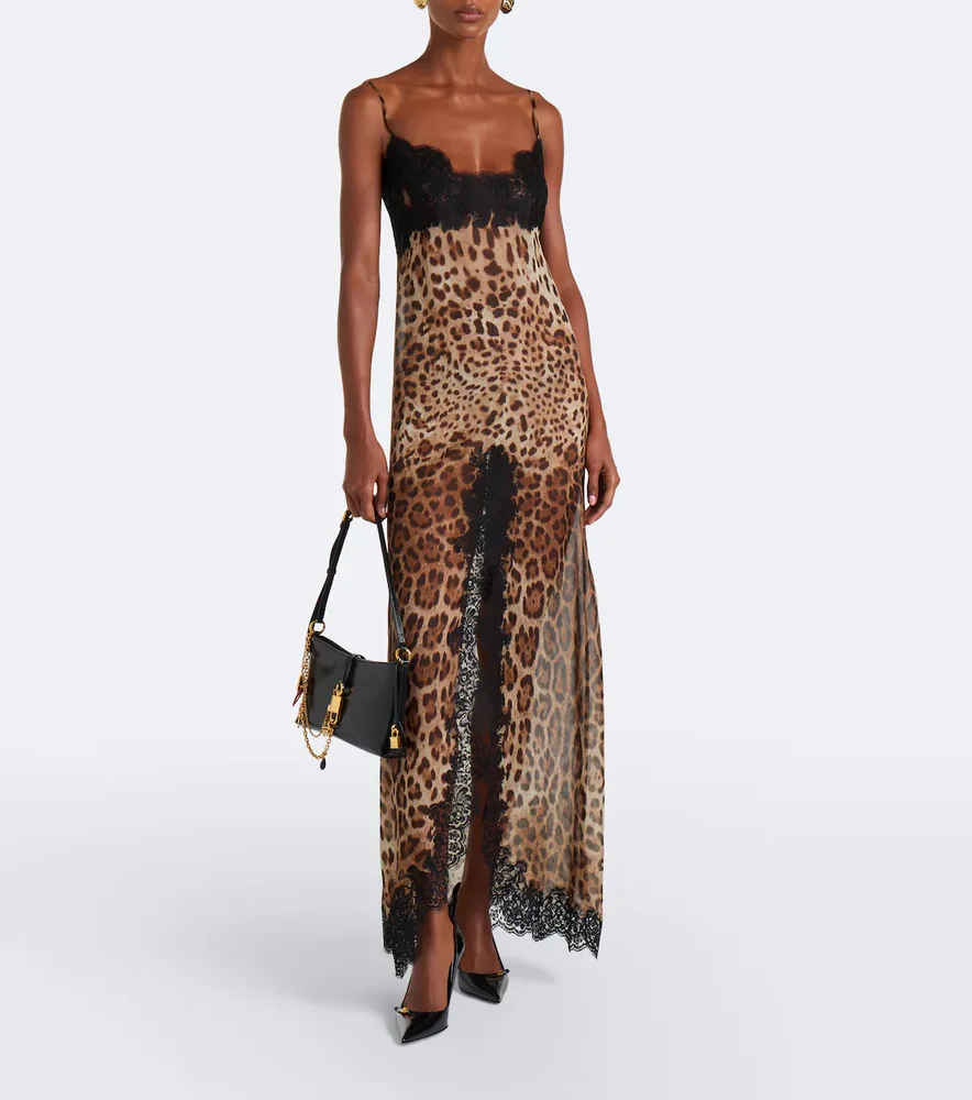 Lace-trimmed silk-blend chiffon slip dress