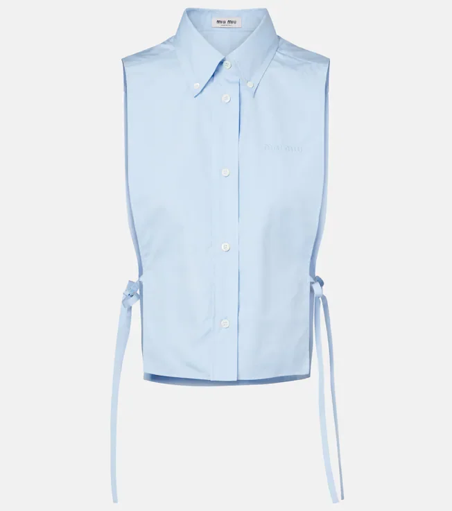 Cutout cropped cotton poplin shirt