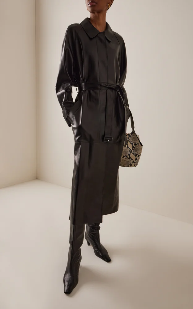 Oversized Belted Leather Trench Coat