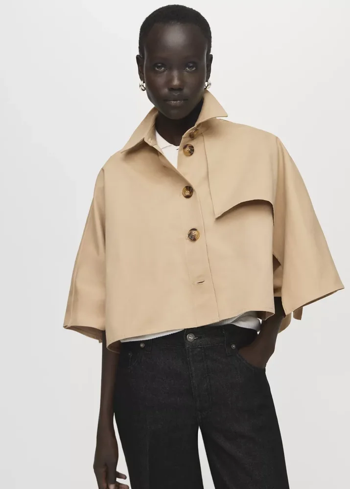 Cape-style cropped trench coat - Women