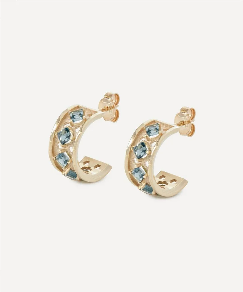 9ct Gold Trims Blue Topaz Hoop Earrings