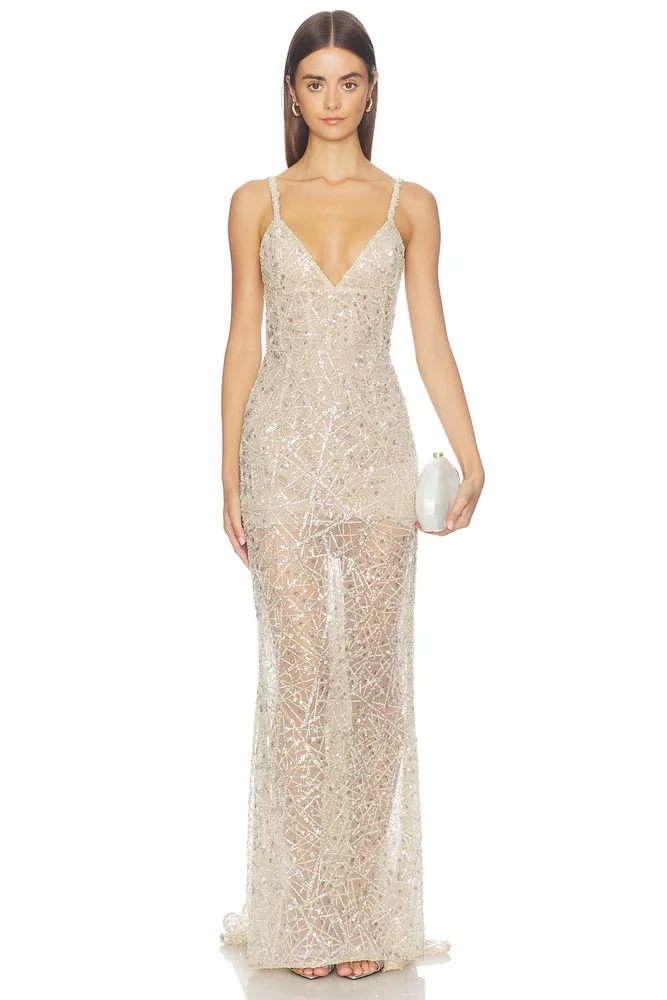 V-Neck Embellished Gown