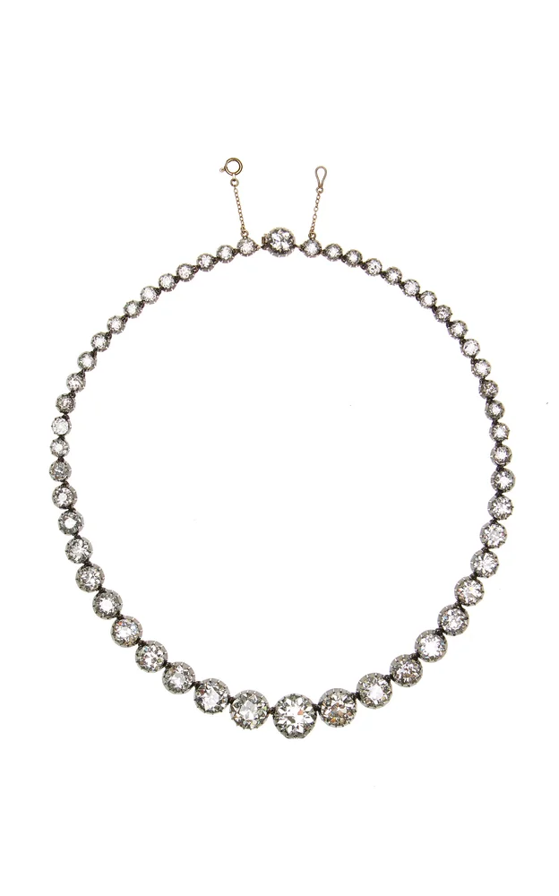 Vintage Silver And 18K Yellow Gold Diamond Rivierere Necklace