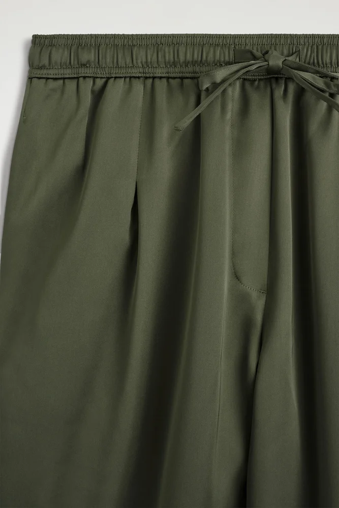 Pleated Satin Drawstring Pants