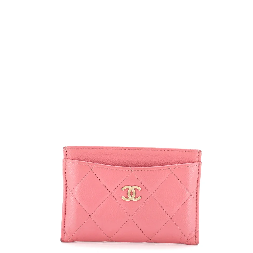 Pre-Owned Classic Quilted Caviar Card Holder in Pink