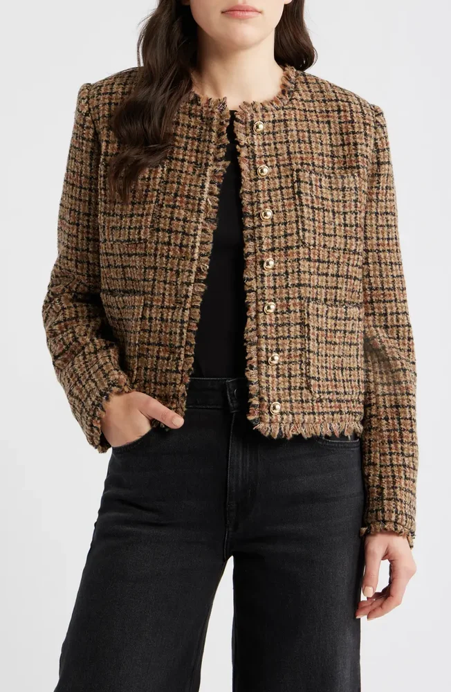 Fringe Crop Cotton Tweed Jacket