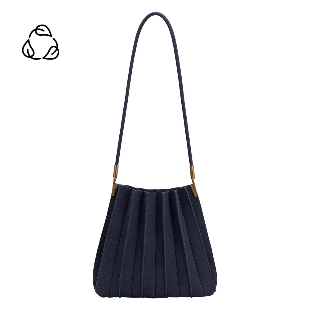 Carrie Navy Pleated Vegan Suede Shoulder Bag