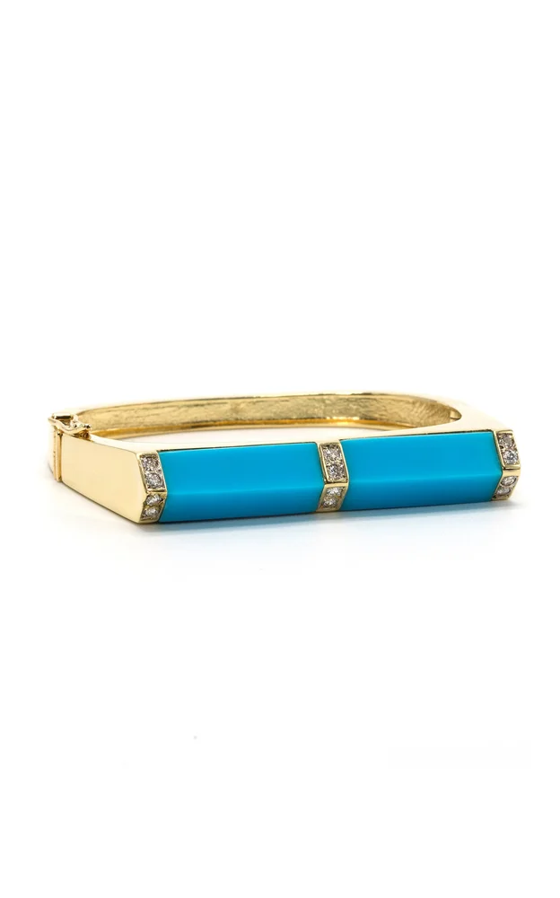 Pyramid 18K Yellow Gold Turquoise, Diamond Bangle