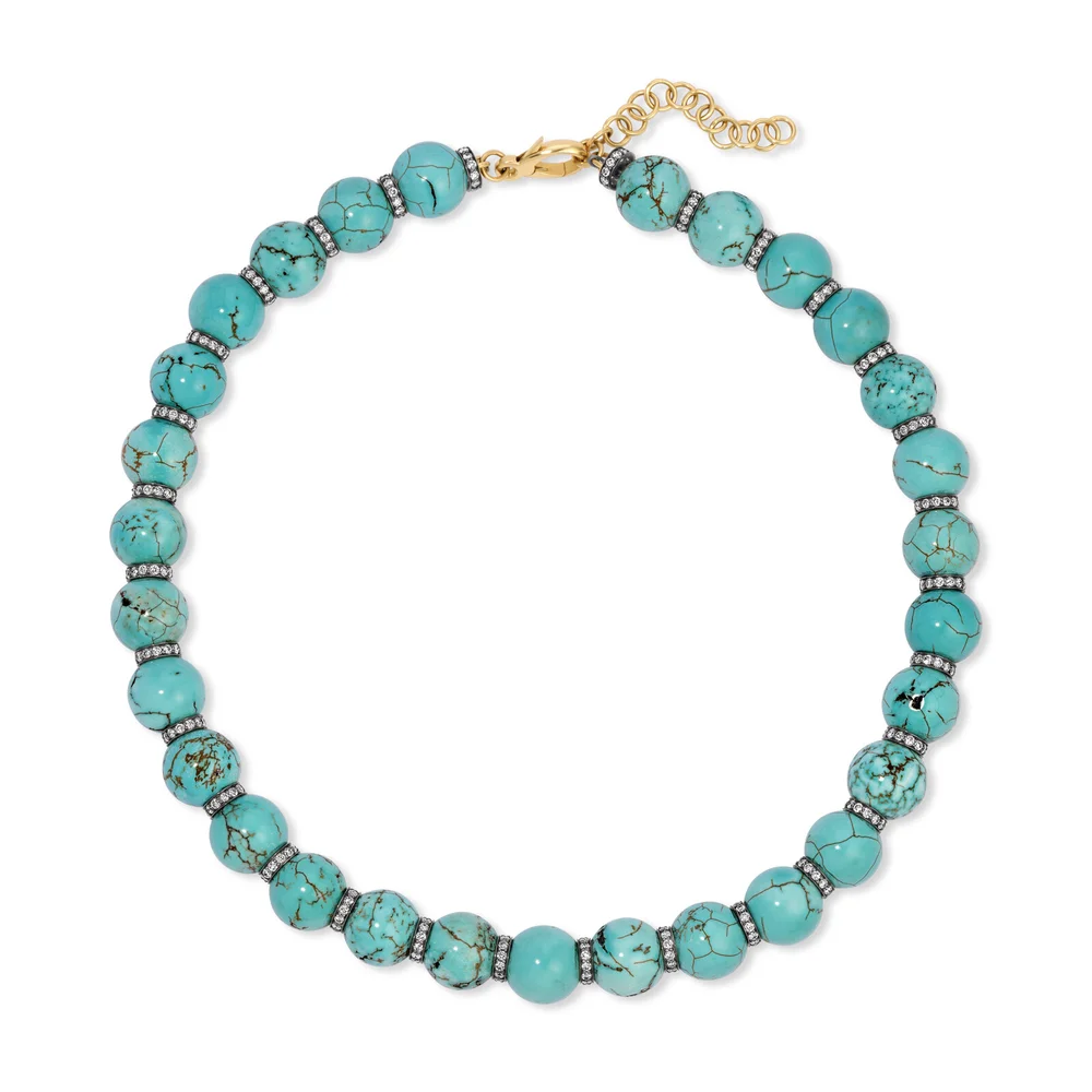 18K Yellow Gold, Turquoise And Diamond Necklace
