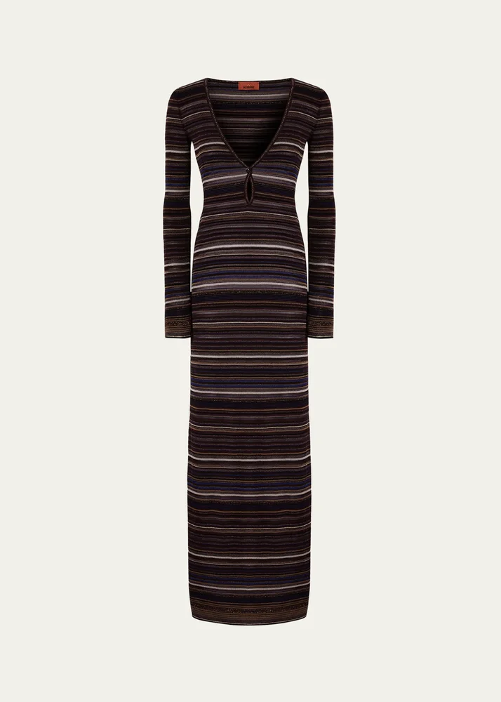 Metallic Striped Long-Sleeve Maxi Dress