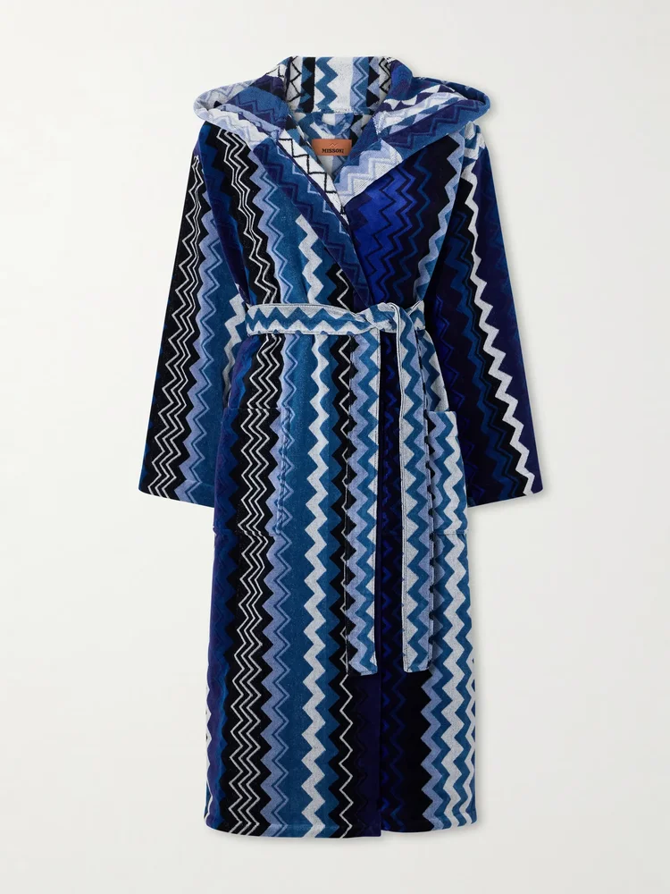 Giacomo striped hooded belted cotton-terry robe