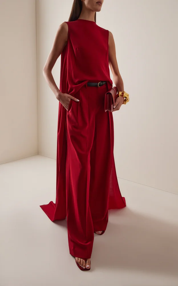 Pleated Wool-Blend Wide-Leg Pants
