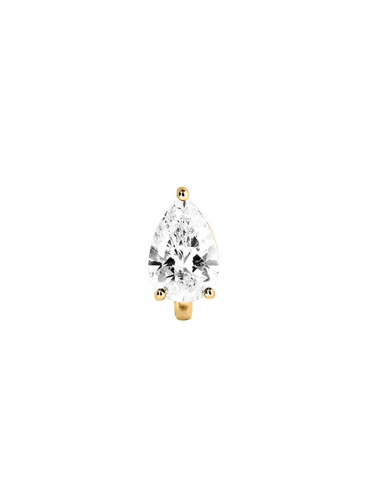14K Illusion Huggie Earring in Pear-Cut Lab Diamond, 14K Yellow Gold