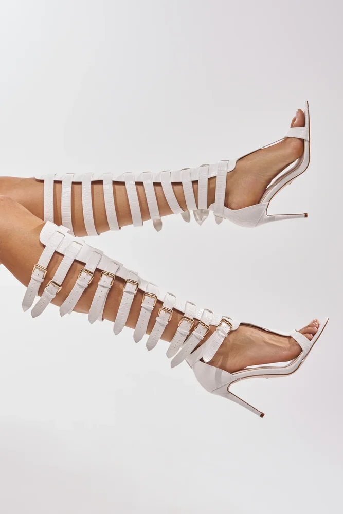 AZALEA WANG CHERLLI WHITE CROC OVER THE KNEE SANDAL