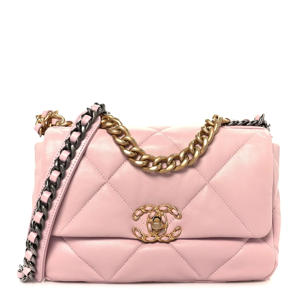 Lambskin Quilted Medium Chanel 19 Flap (Light Pink)