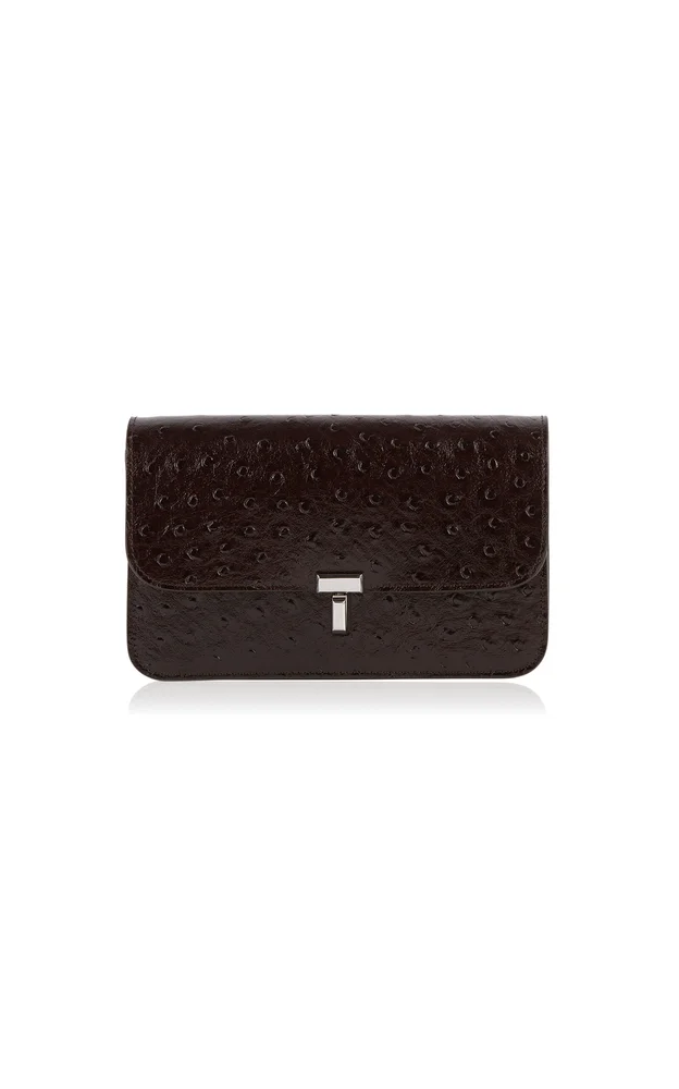 T-Lock Ostrich-Embossed Leather Clutch