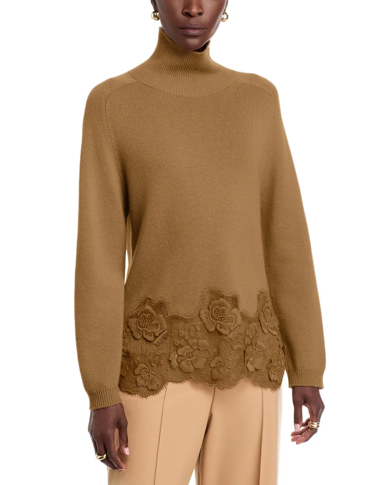 Turtle Neck Lace Trim Sweater