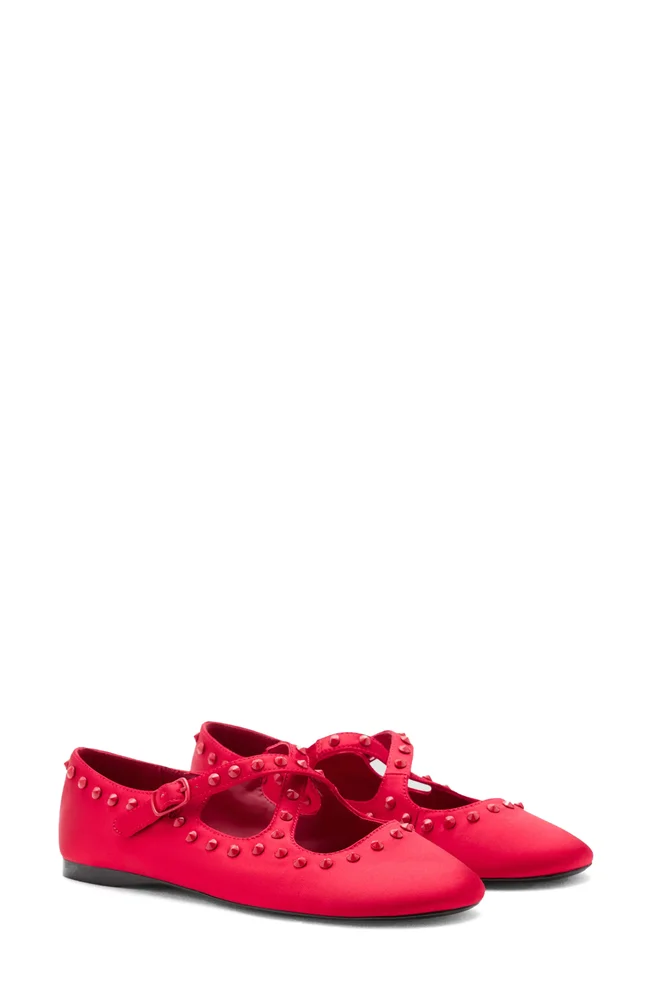 Studded Satin Mary Jane Flat