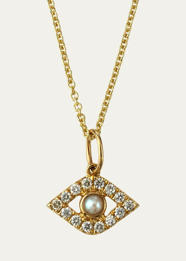 14k Diamond Evil Eye and Pearl Necklace