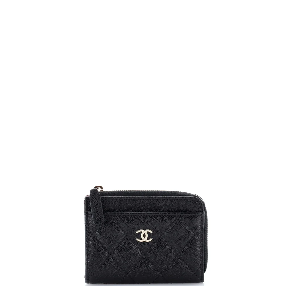 Zip Around Card Holder Quilted Caviar