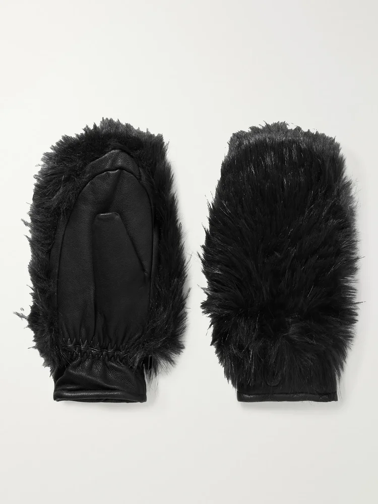 Hill plush-trimmed padded leather ski gloves
