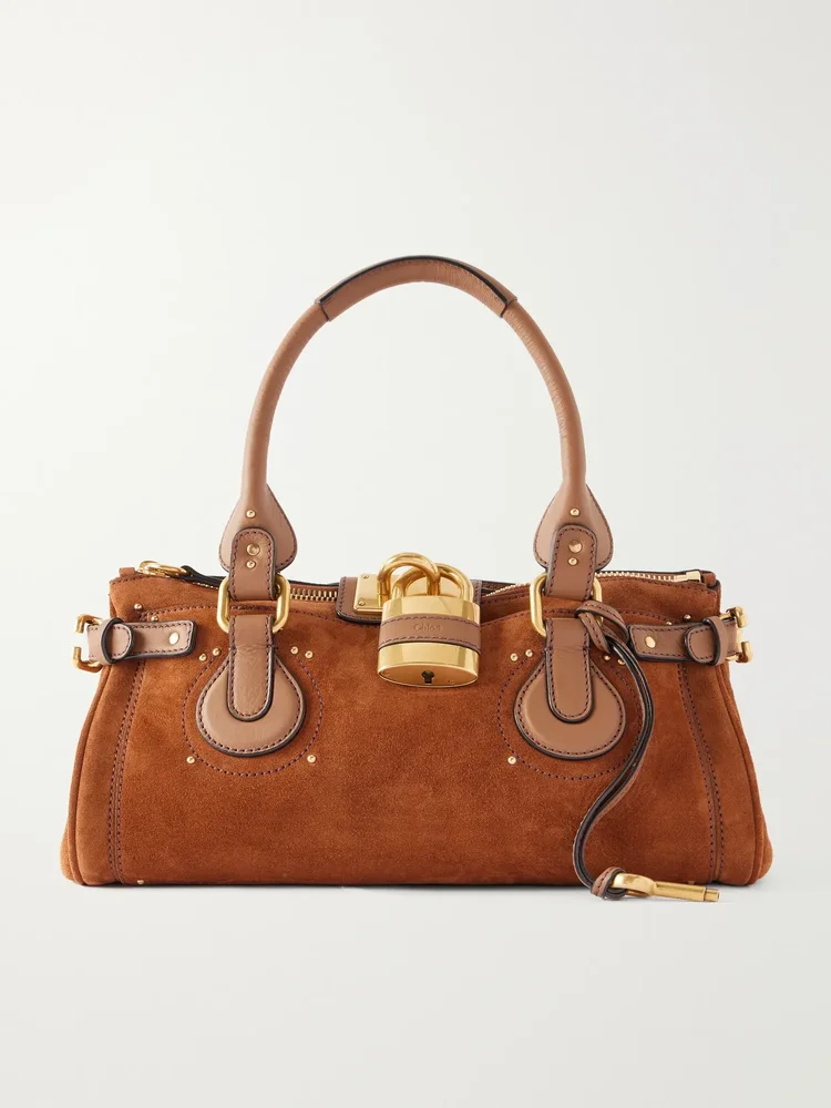Paddington leather-trimmed suede shoulder bag