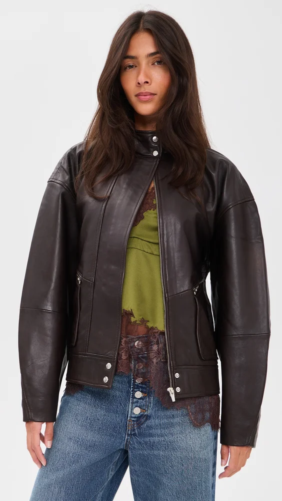 Veda Harrison Leather Oversized Bomber Jacket