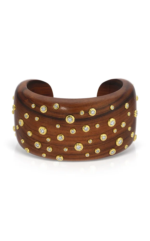 Tribute 18k Yellow Gold, Wood And Diamond Cuff
