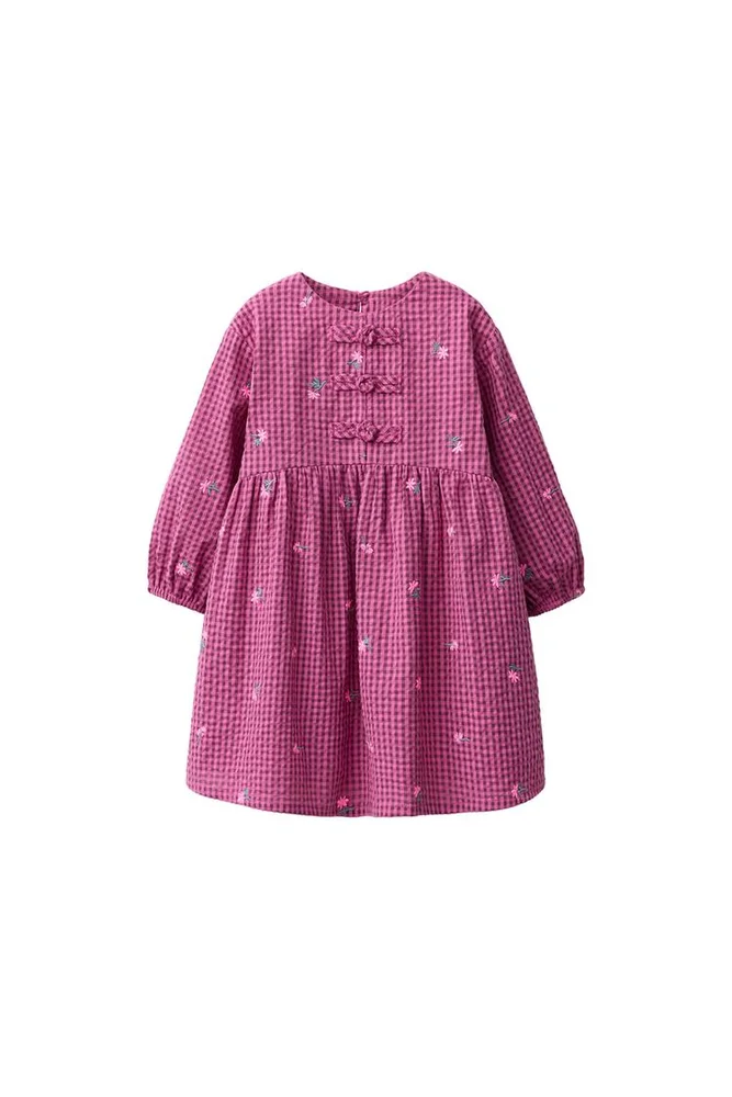 Gingham Flower Frog Fastening Dress (Girls)