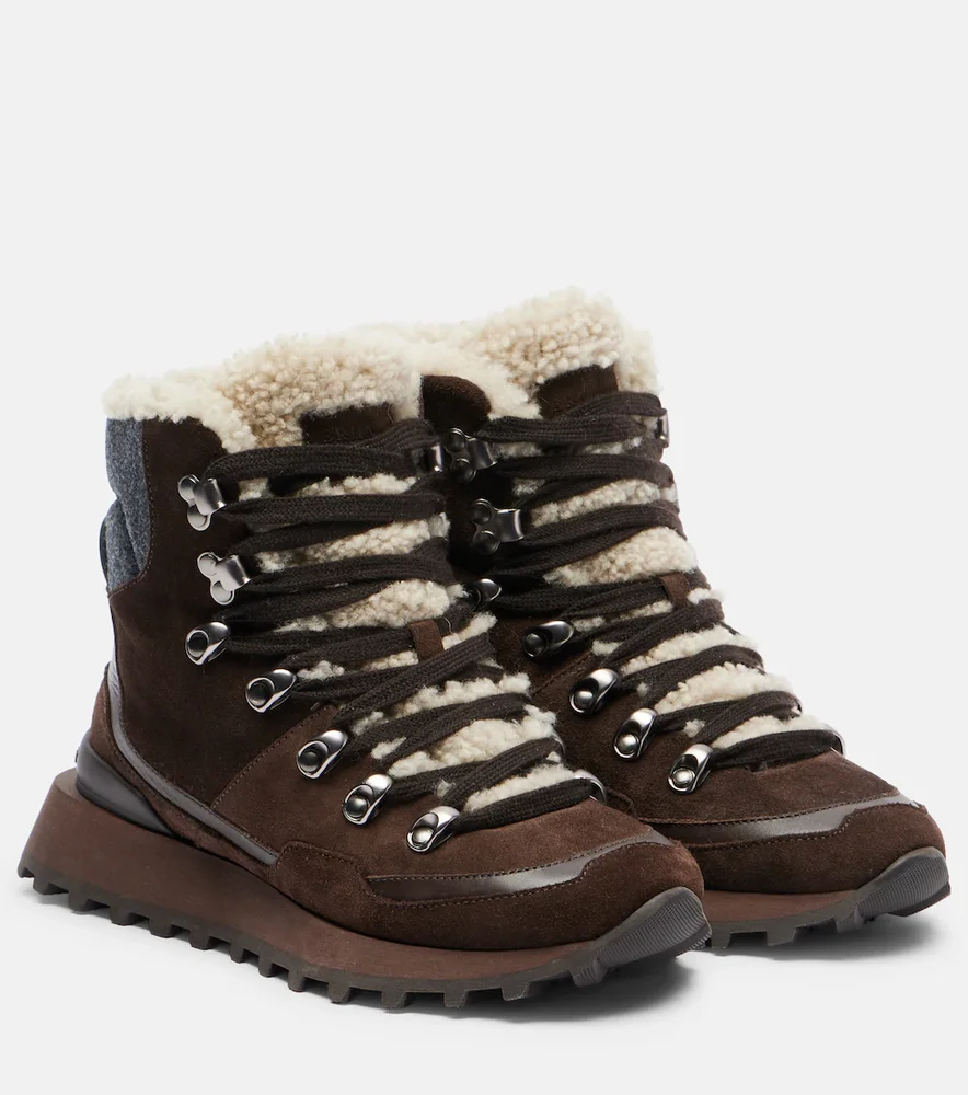 Monili shearling-trimmed suede ankle boots