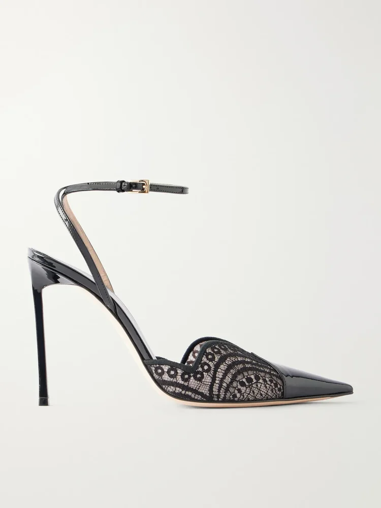 105 Lace and patent-leather-trimmed pumps