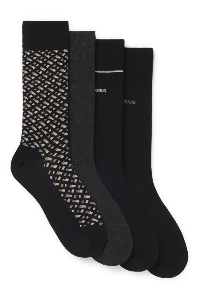 Assorted 4-Pack Monogram & Solid Cotton Blend Dress Socks Gift Box